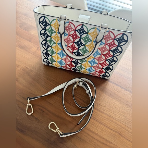 Tory Burch Handbags - Multicolor Embroidery Patterned Purse with Shoulder Strap. White satin lining.